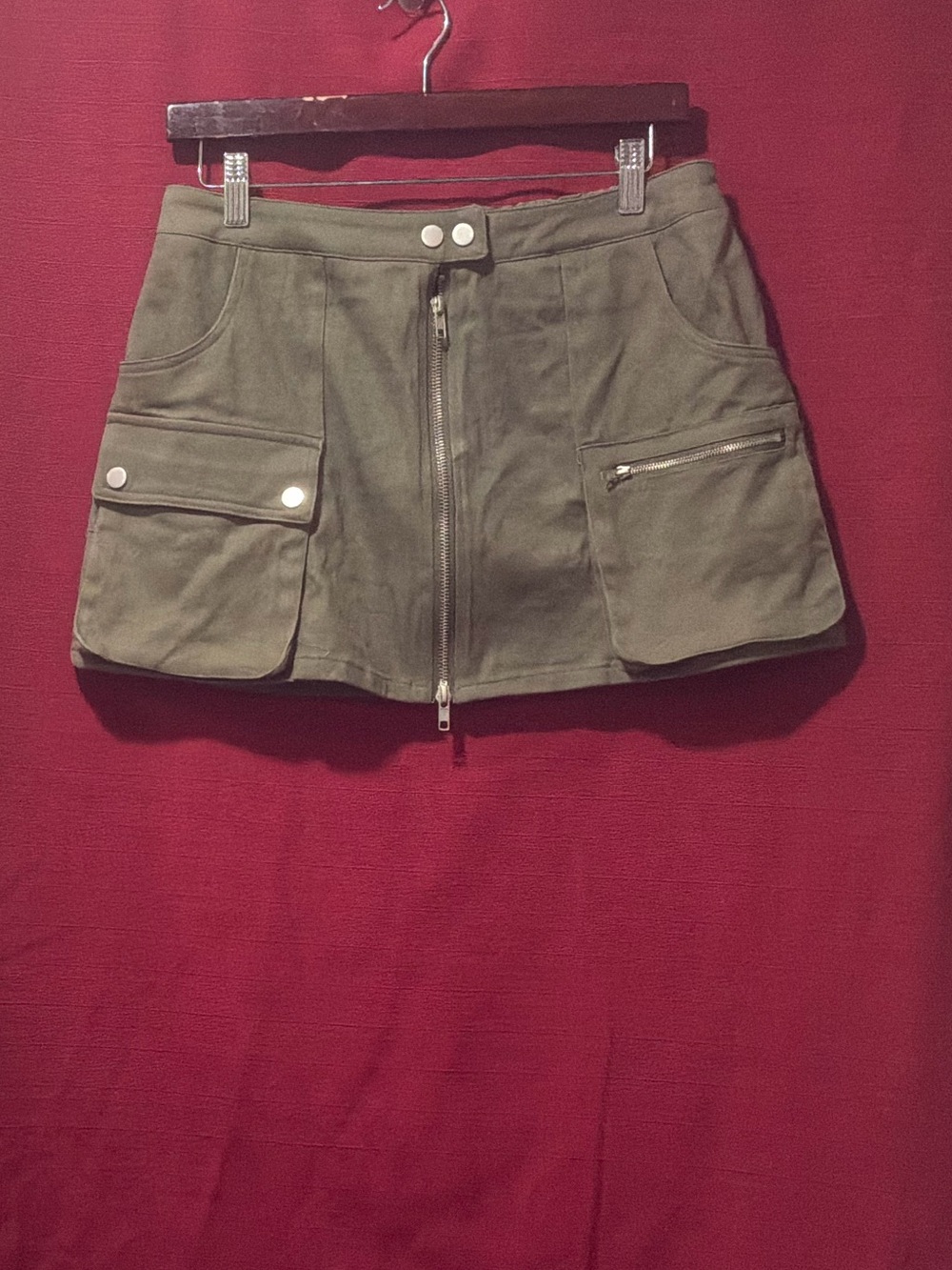 Charlotte Russe Olive Cargo Mini Skirt with Front Zip
